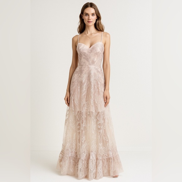 Dress The Population Anabel Sequin Sweetheart Gown Pink Floral XS Prom Bridal - Picture 1 of 12